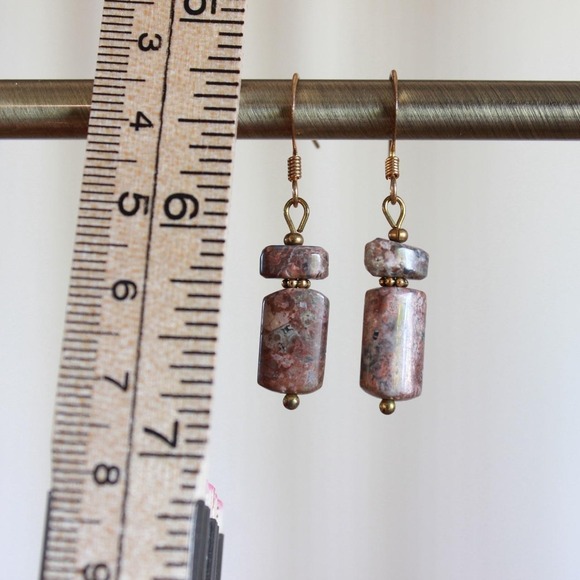 Handmade Leopard Skin Jasper Beaded Drop Dangle Earrings Boho Cottagecore Fairy - Picture 2 of 3